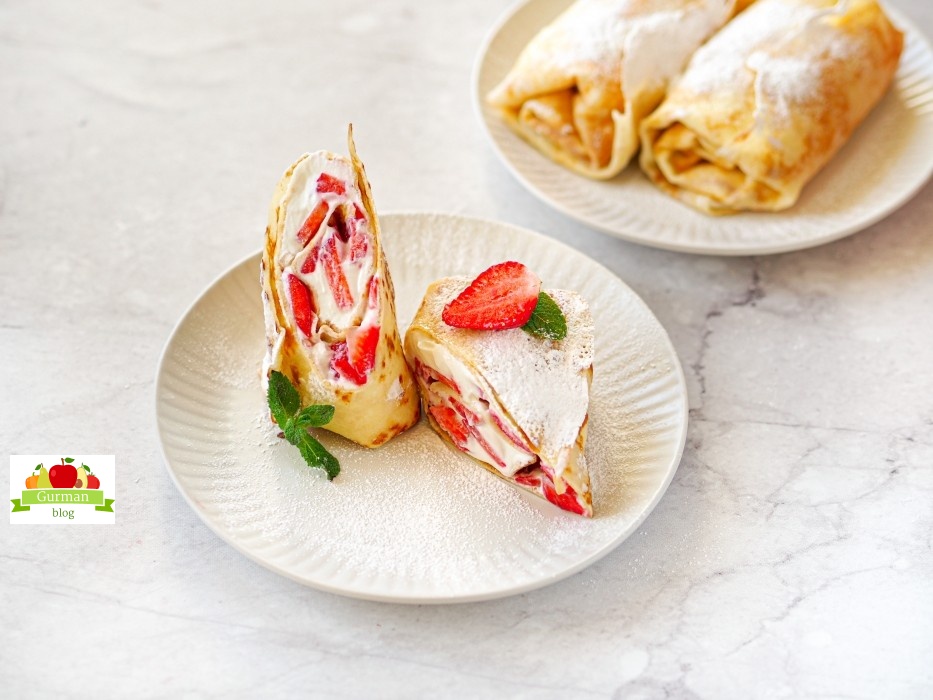 Блинные рулетики с клубнично-творожной начинкой