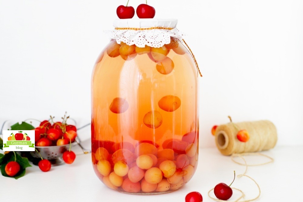 Компот из черешни с косточками на зиму на 3 литровую банку