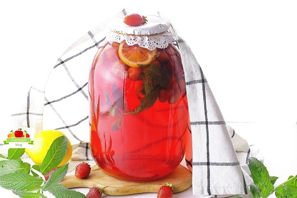 Компот из клубники на зиму с мятой и лимоном на 3 литровую банку