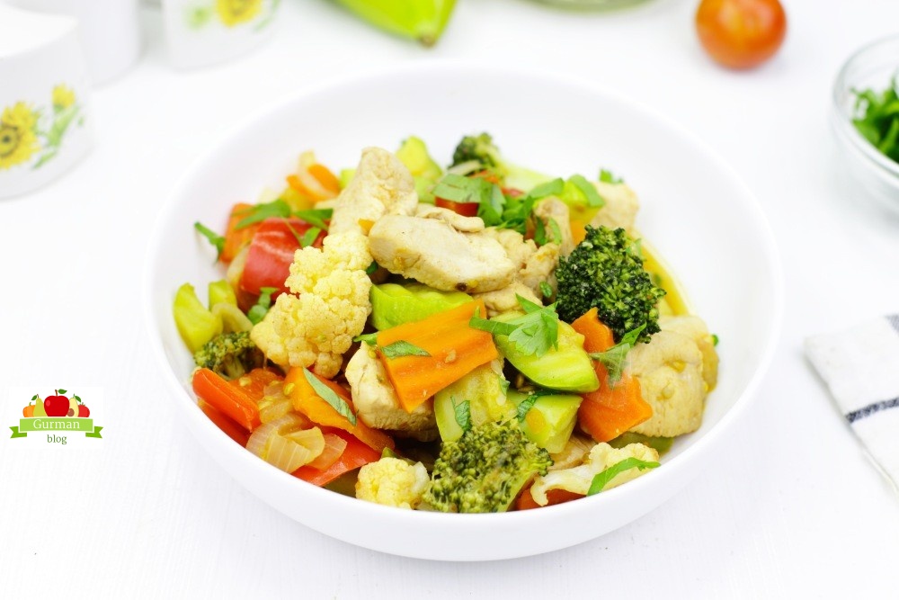 Курица с овощами на сковороде