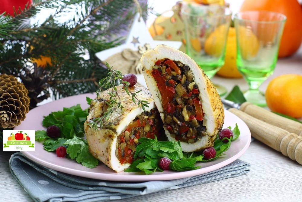 Куриное филе, фаршированное грибами
