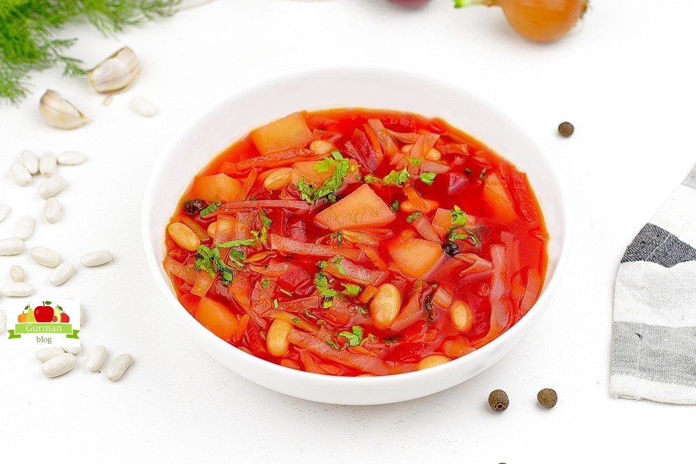 Постный борщ с фасолью