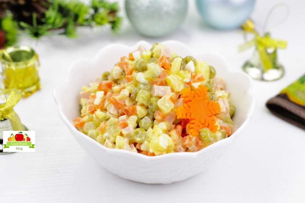 Рецепт Оливье с колбасой