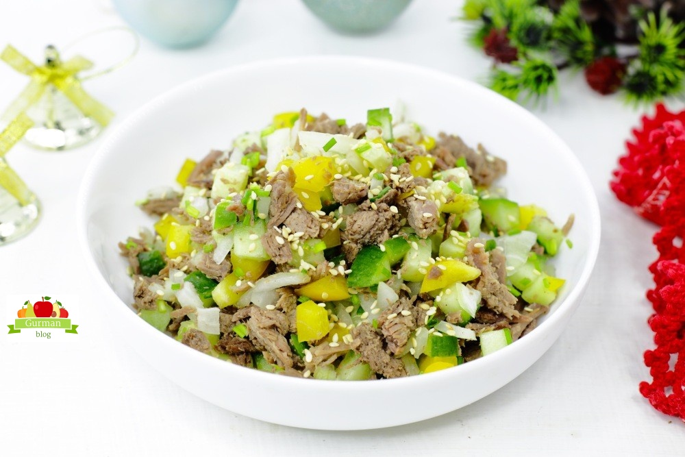 Салат с говядиной и огурцом на праздничный стол