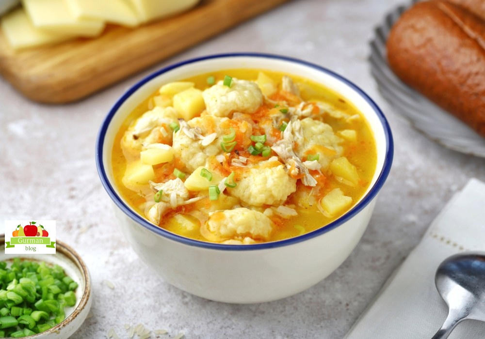 Суп с рисом и сырными клецками