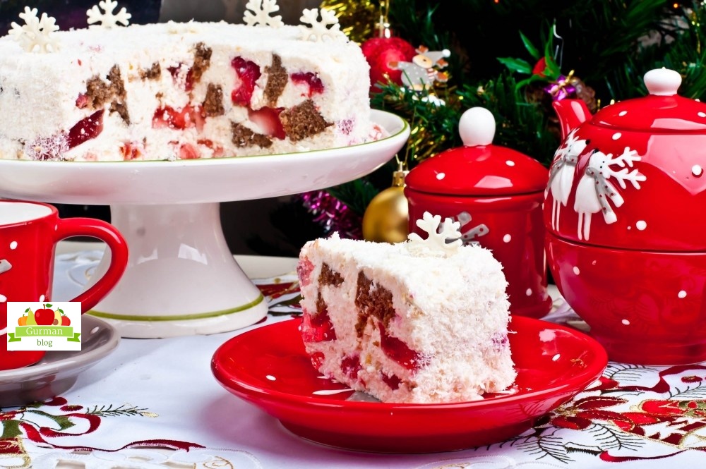 Торт с вишей и творогом, десерт к Новому году